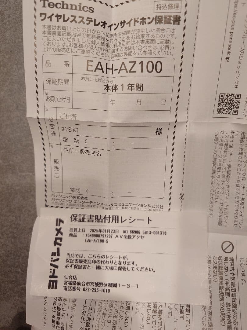 Technics AZ100 ワイヤレスイヤホン シルバー