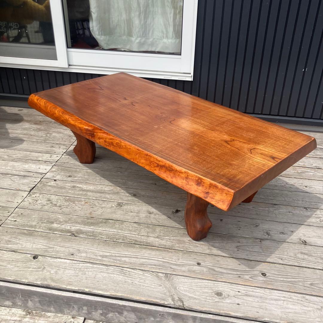 昭和レトロ 木製 天然木 一枚板 脚付き座卓 ちゃぶ台 センターテーブル 古家具