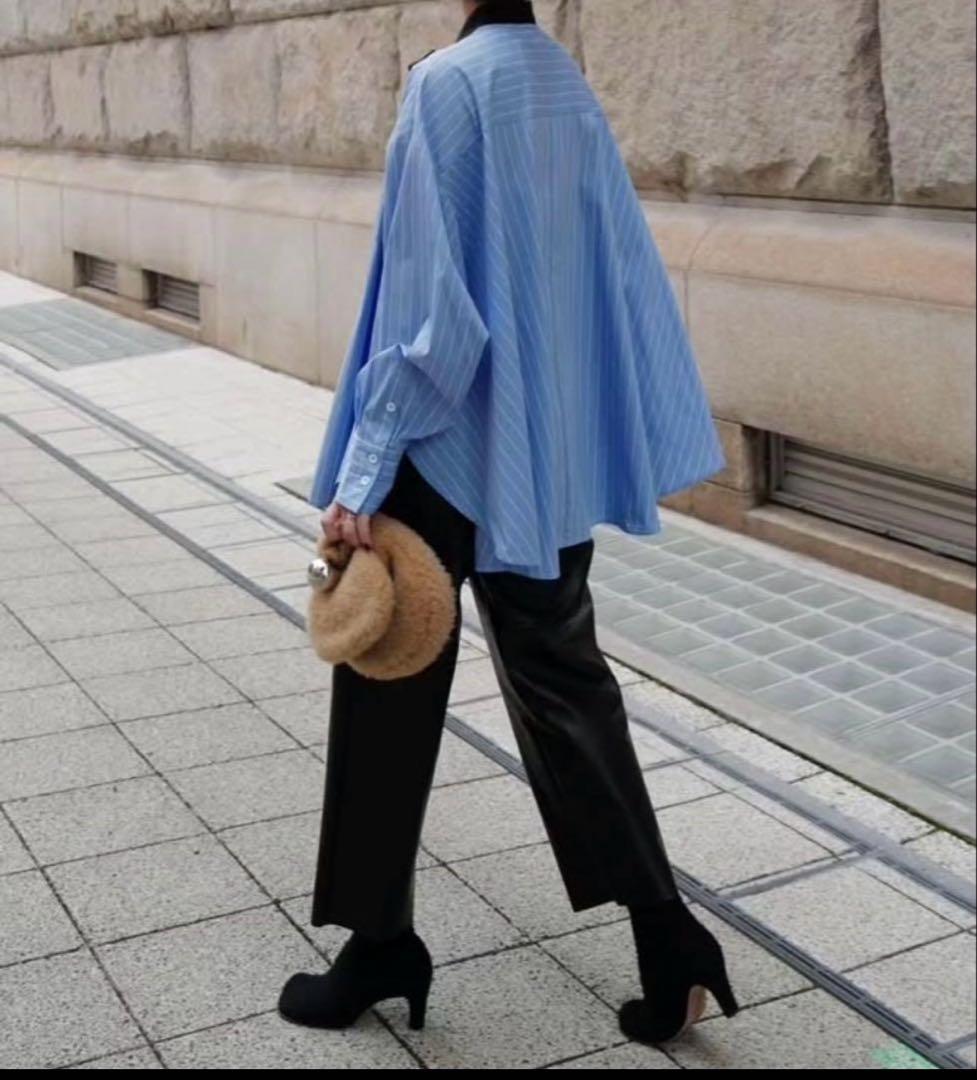 マチャットmachatt 完売品 タイドッキングシャツ　ブルー×ブラックタイ