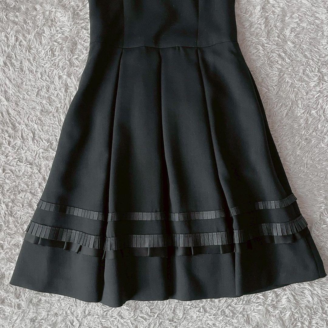 【美品】フォクシー ワンピースドレス ボックスプリーツAライン グログランリボン