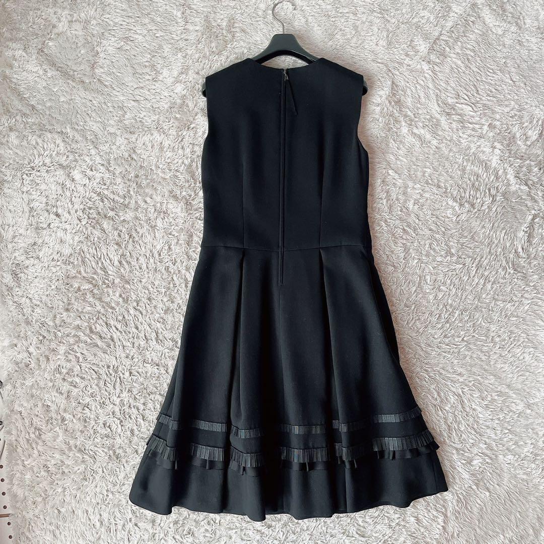 【美品】フォクシー ワンピースドレス ボックスプリーツAライン グログランリボン