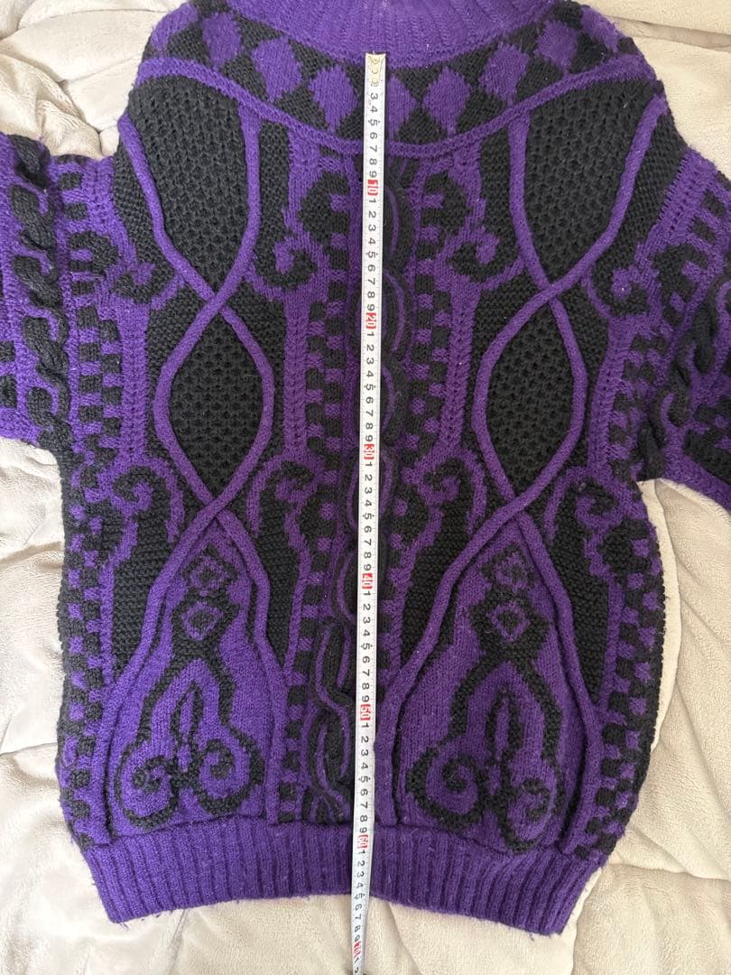 ficce モックネックハンドニットセーター 紫・黒　サイズLくらい