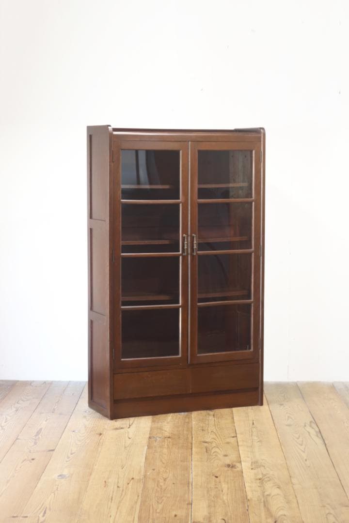 レトロ ガラスキャビネット 本箱 収納 食器棚 ラック 引き出し 抽斗 2杯