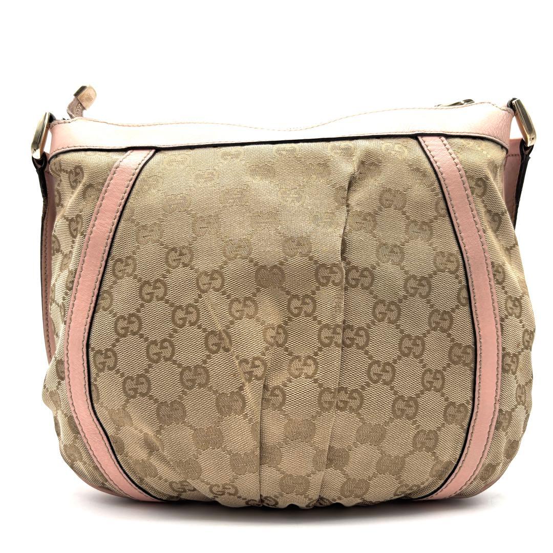 美品 グッチ ショルダーバッグ アビー GGキャンバス レザー 斜め掛け ピンク