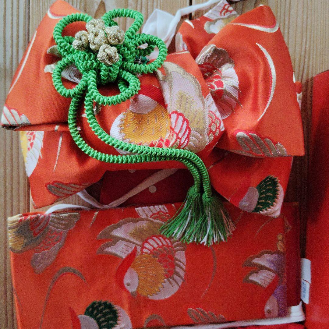 七五三 （七歳用）着物小物セット 赤とピンク（正絹）