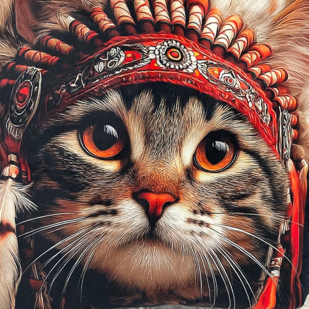 No.537 デニムリメイクバッグ　肩掛けトートバッグ　キャットインディアン