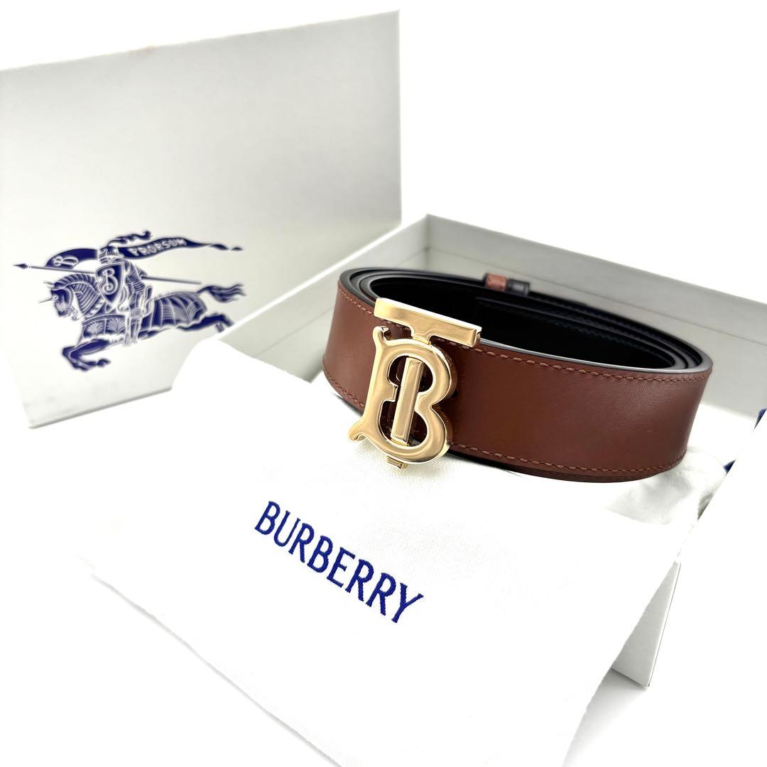 現行・未使用に近い バーバリー リバーシブル 2way 本革 ベルト TB金具