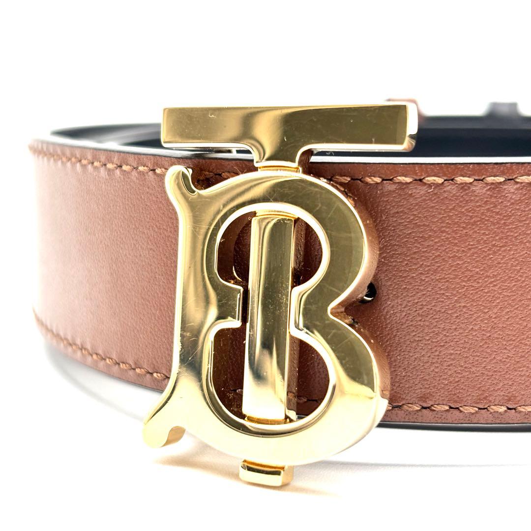現行・未使用に近い バーバリー リバーシブル 2way 本革 ベルト TB金具
