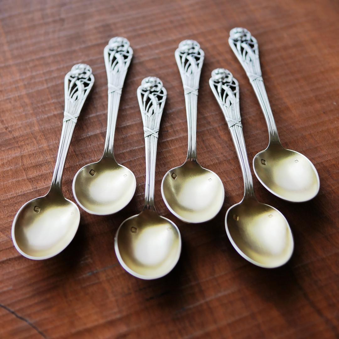 ◆アンティークシルバー◆ティースプーン6本セット◆フランス◆純銀950◆