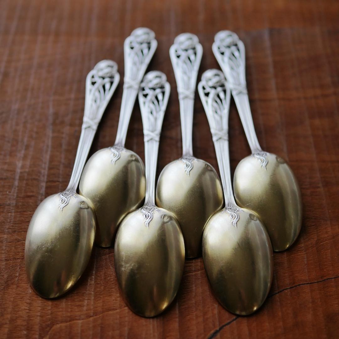 ◆アンティークシルバー◆ティースプーン6本セット◆フランス◆純銀950◆