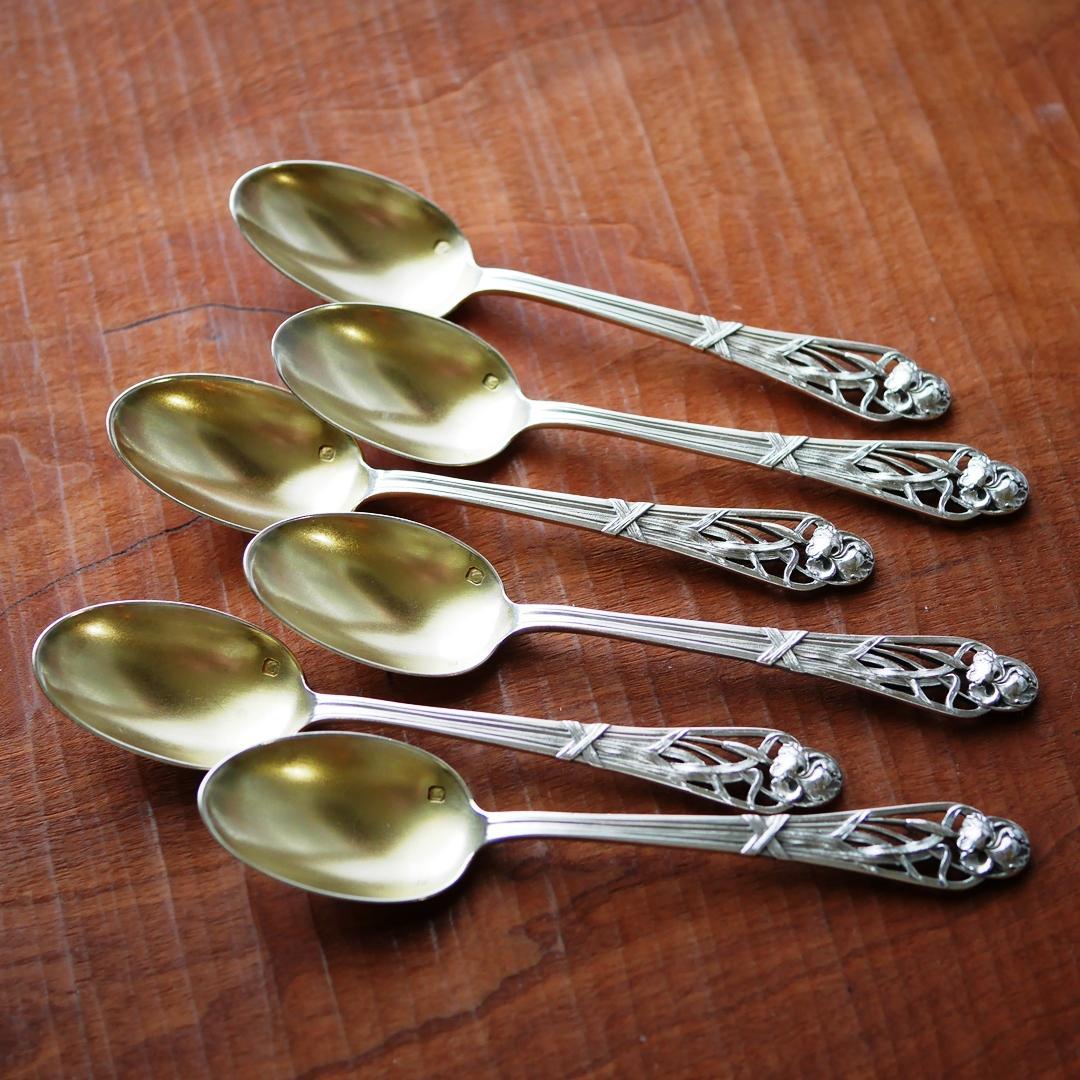 ◆アンティークシルバー◆ティースプーン6本セット◆フランス◆純銀950◆