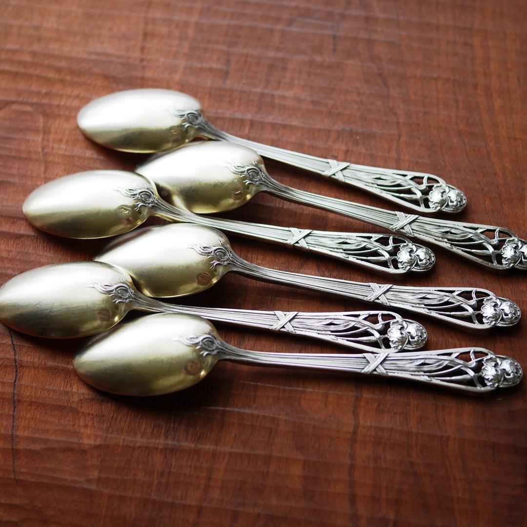◆アンティークシルバー◆ティースプーン6本セット◆フランス◆純銀950◆