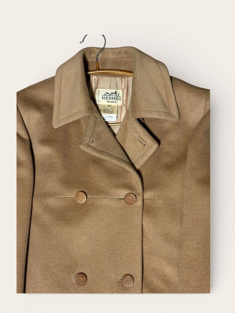 日本正規美品　HERMES ダブル コート 40 ベージュ　キャメル100%