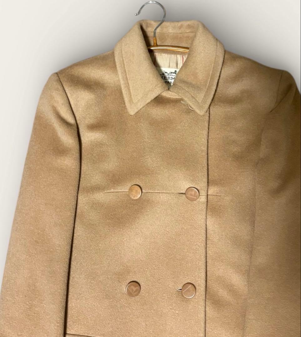 日本正規美品　HERMES ダブル コート 40 ベージュ　キャメル100%