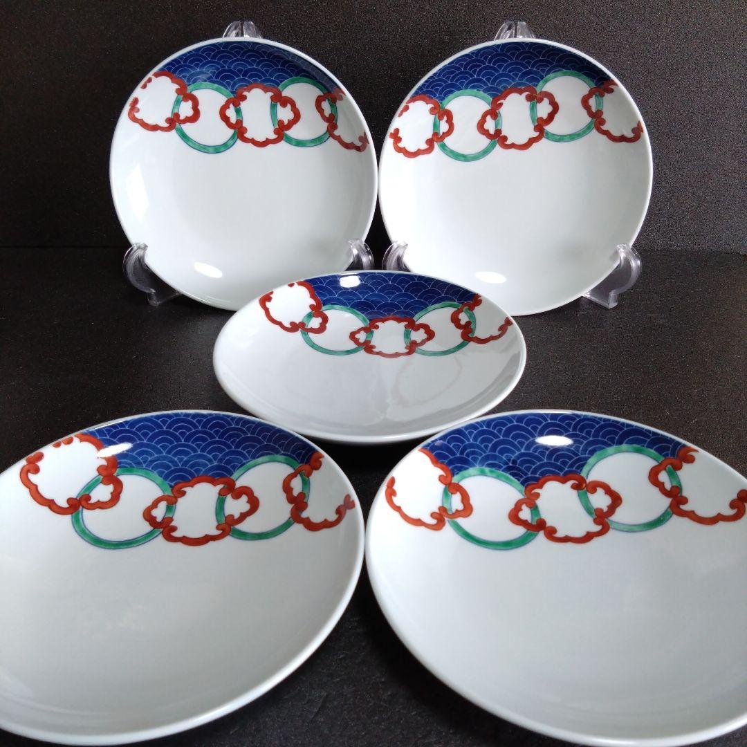 未使用 鍋島焼紫芳舎 伊万里 彩鍋島 中皿5枚 銘々皿　お祝い