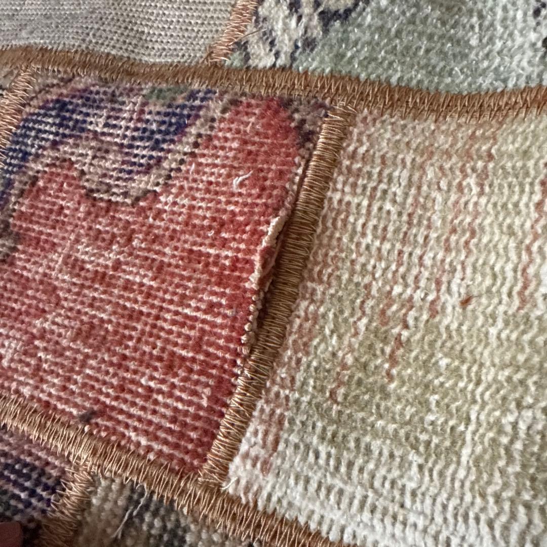 56×122 ブラウンステッチ　パッチワークラグ　トルコヴィンテージラグ