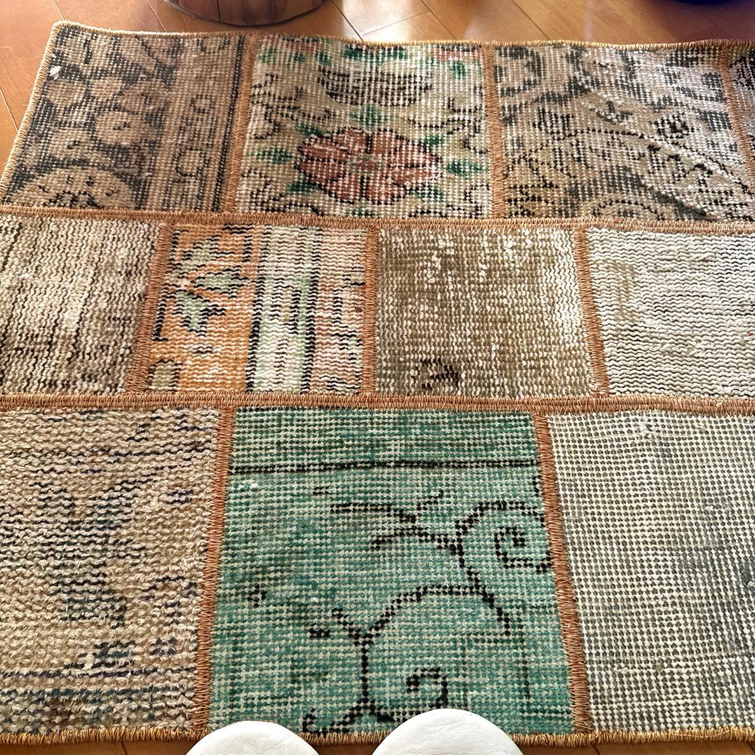 56×122 ブラウンステッチ　パッチワークラグ　トルコヴィンテージラグ
