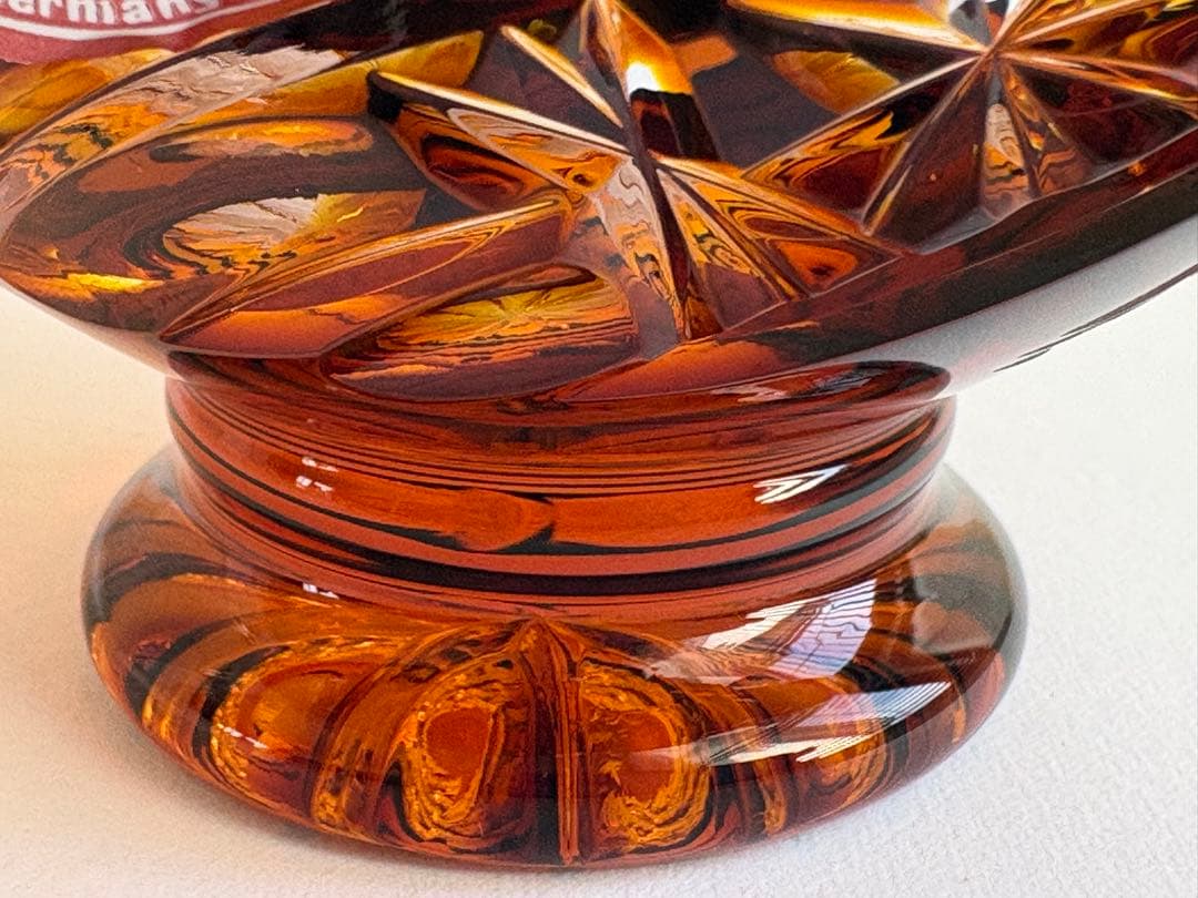 ドイツ製 ハンドメイド 24% PbO クリスタルガラス アンバー カットボウル
