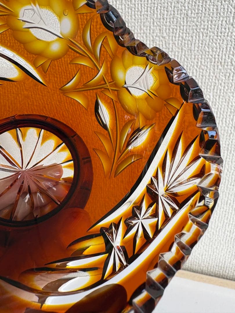 ドイツ製 ハンドメイド 24% PbO クリスタルガラス アンバー カットボウル