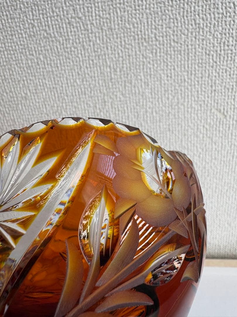 ドイツ製 ハンドメイド 24% PbO クリスタルガラス アンバー カットボウル