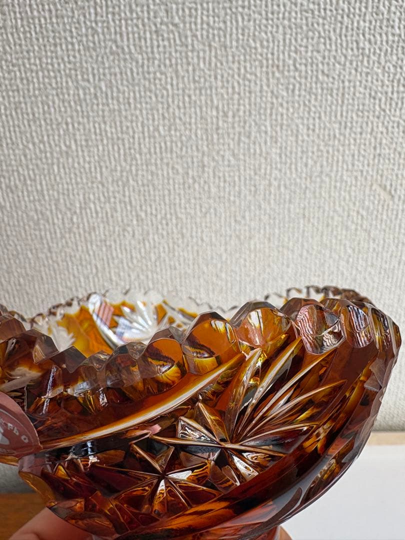 ドイツ製 ハンドメイド 24% PbO クリスタルガラス アンバー カットボウル