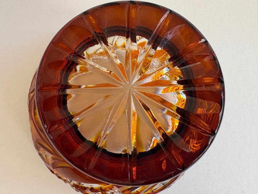 ドイツ製 ハンドメイド 24% PbO クリスタルガラス アンバー カットボウル