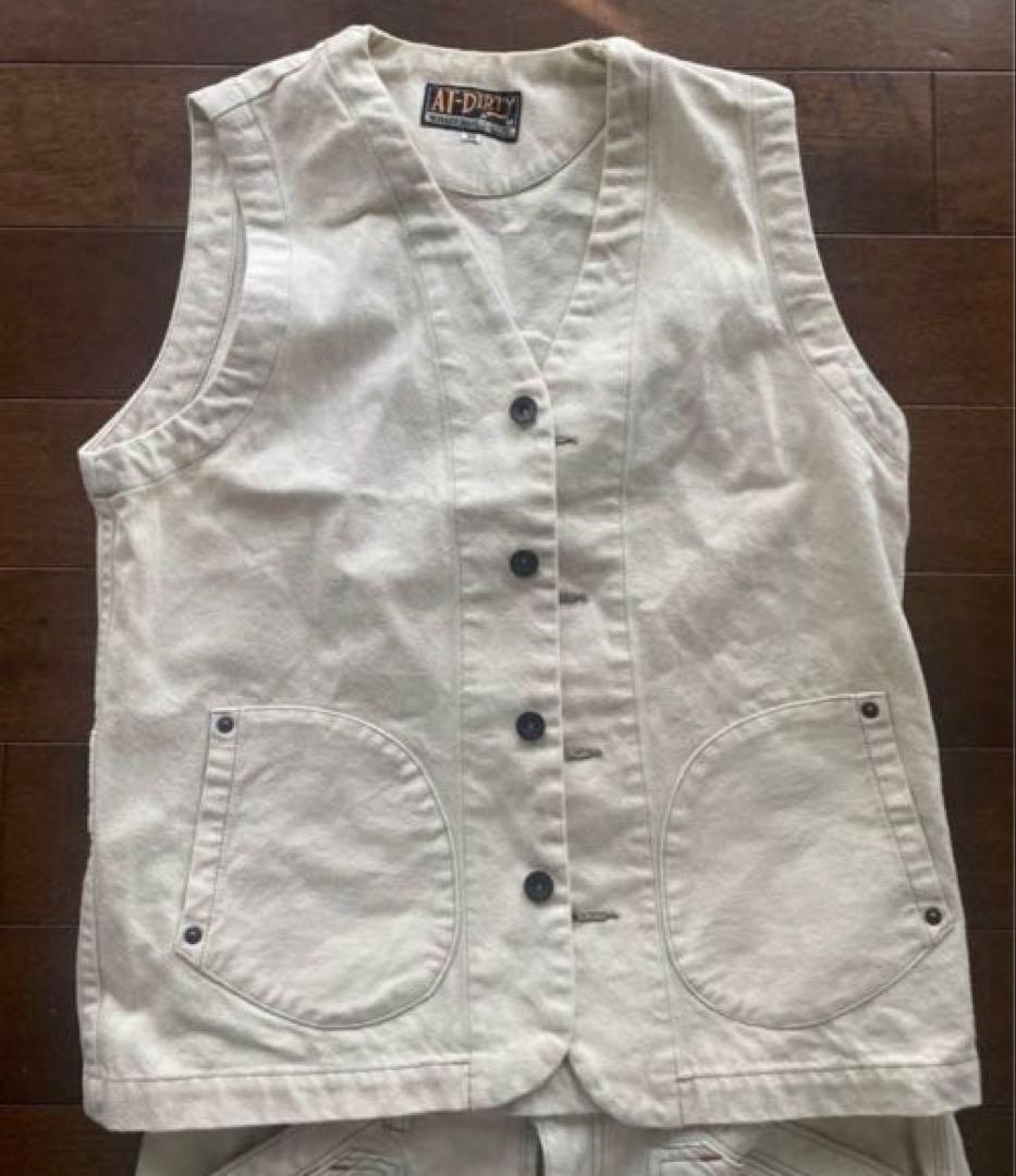AT-DIRTY アットダーティ　デニムパンツ、ベスト　セットアップ　生成り