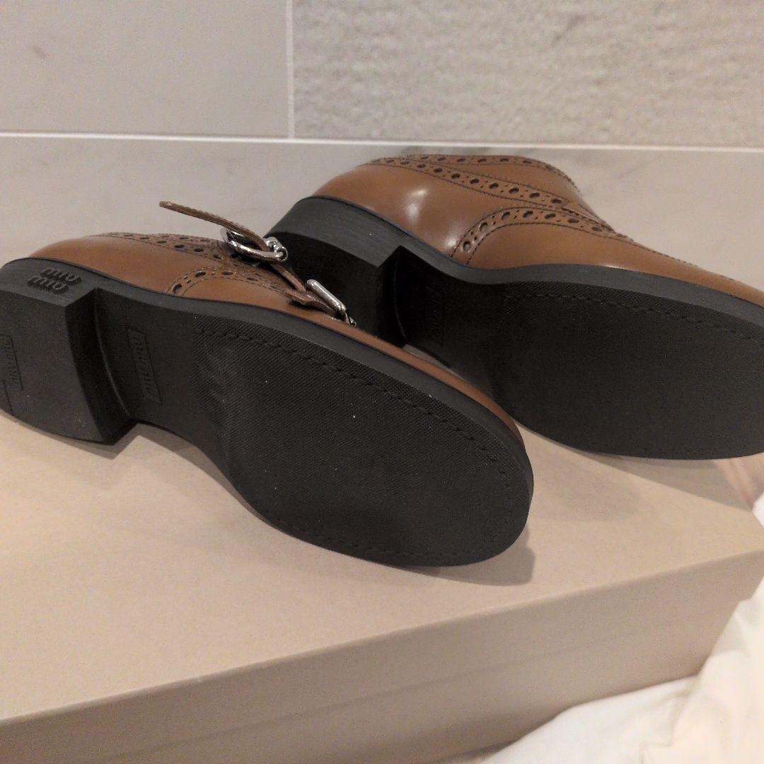 未使用ミュウミュウコラボチャーチ　ローファー　革靴　ダブルモンク ストラップ