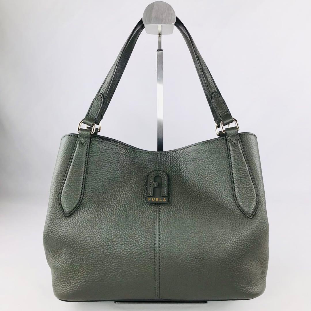 極美品 FURLA フルラ ダフネ 2way ショルダーバッグ レザー カーキ