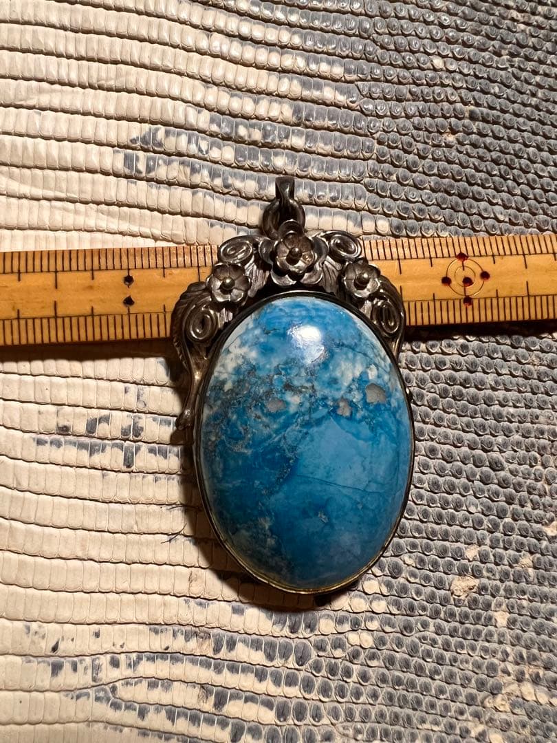 オバール型 ターコイズ ペンダントトップsilver925 花宝飾デザイン