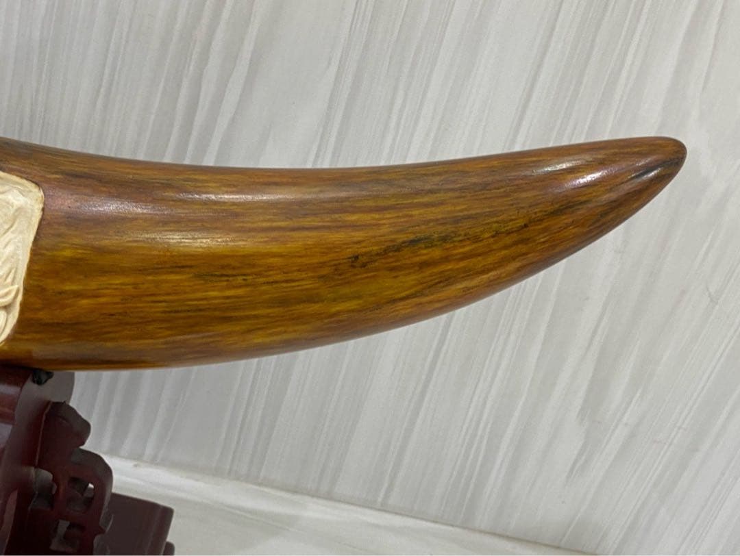 天然マンモス牙美しい手作り彫刻 童子戯弥勒 置物飾り