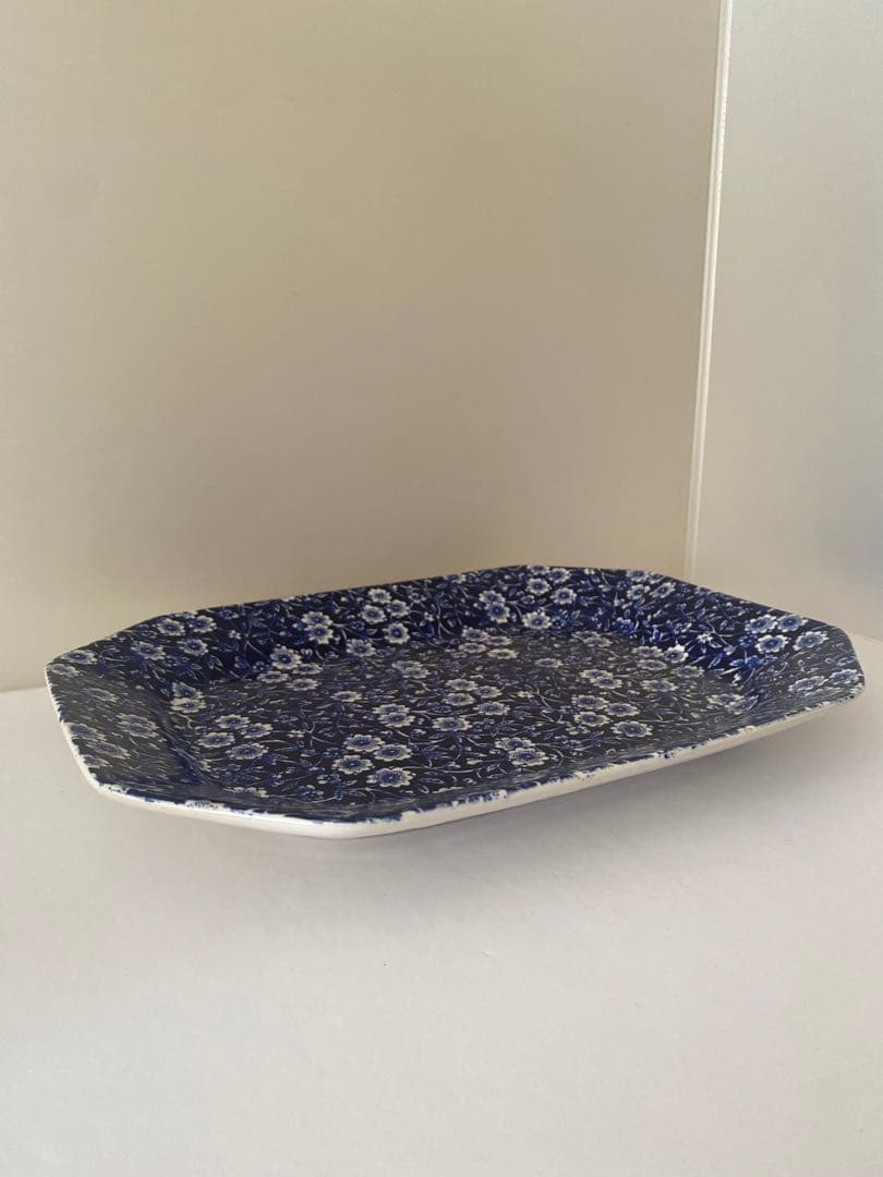 バーレイ　Burleigh ブルーキャリコ　スクエアディッシュ　廃盤品