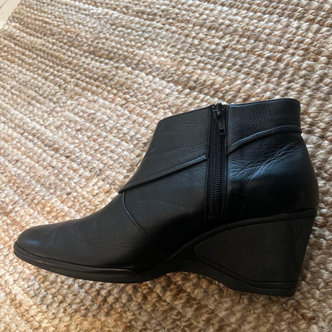 Pedala ぺダラ　レザーブーツ　内側サイドファスナー　24.5㎝　ブラック黒