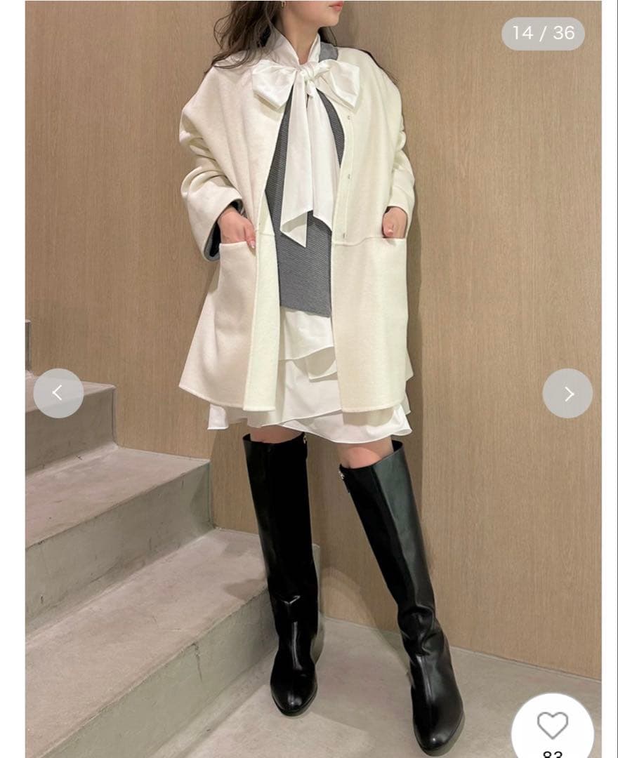 マフラー付ノーカラーリバーミドルコート