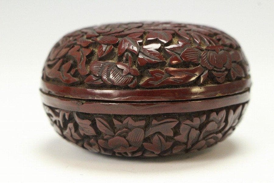 中国美術 茶道具 唐物 堆朱 刻 草花紋 香合 旧家蔵出