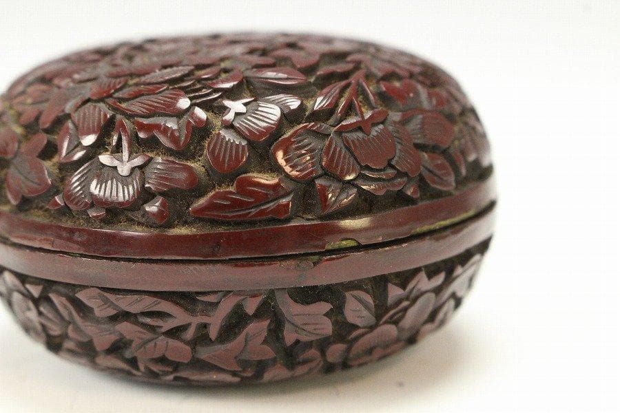 中国美術 茶道具 唐物 堆朱 刻 草花紋 香合 旧家蔵出