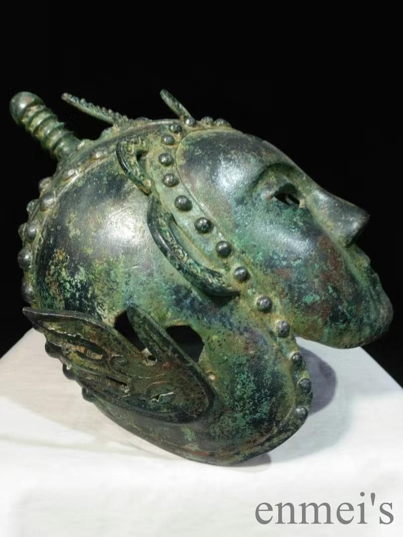 中国古美術 春秋 青銅器 頭兜 冠冑 面具 軍事具 春秋戦国 彫刻 古兵器 骨董