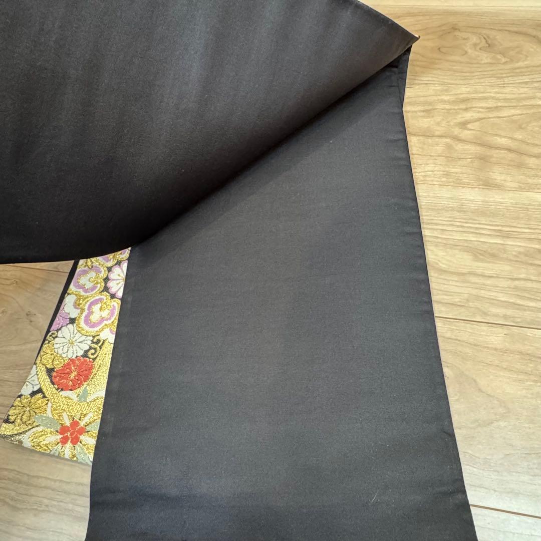 超美品　正絹　袋帯　六通　着物　振袖用　成人式　443 金　黒　白　桜　ピンク