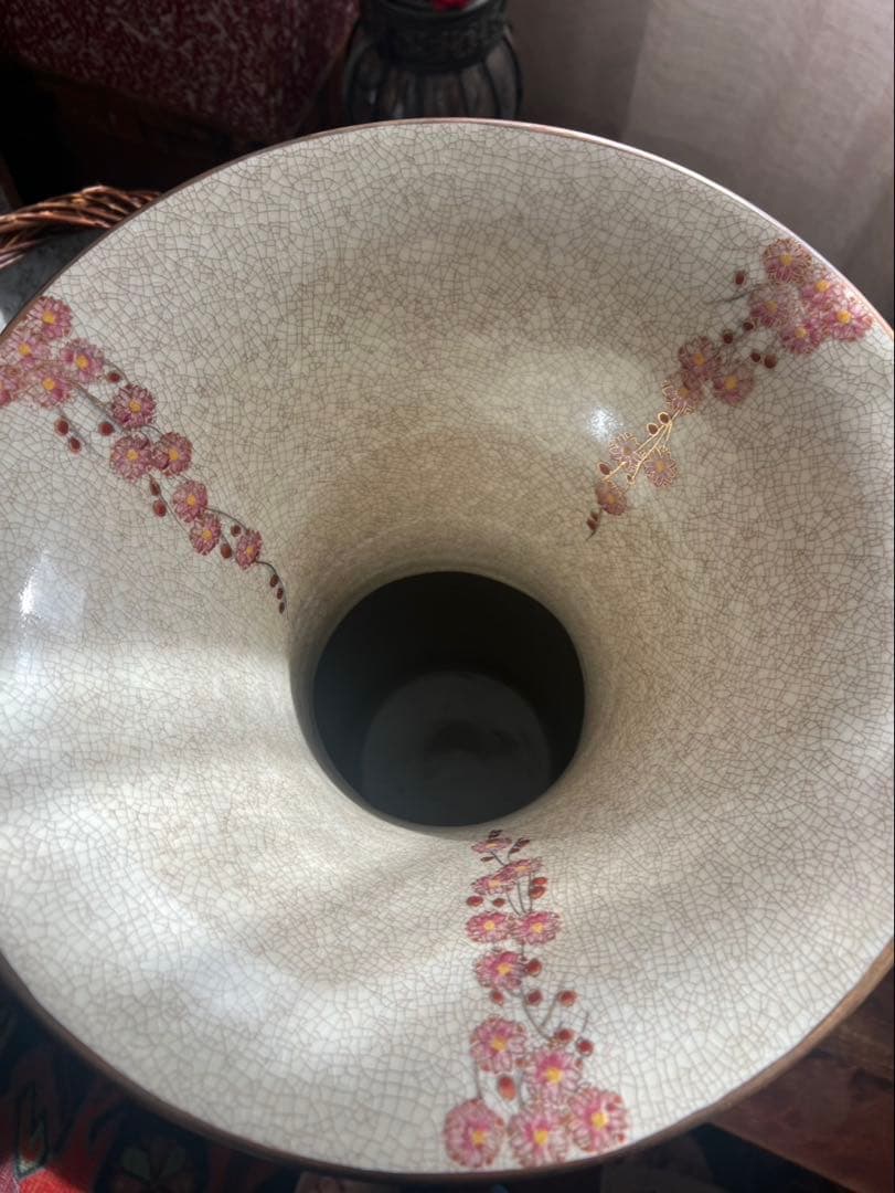 薩摩焼 壺 大型 双耳花瓶 飾壺 獅子耳 花柄 金彩 両耳付 花瓶