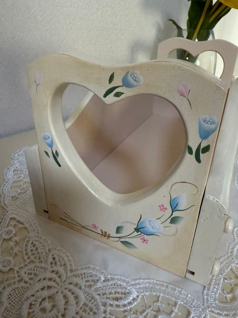 トールペイント作品　花柄木製トレイ