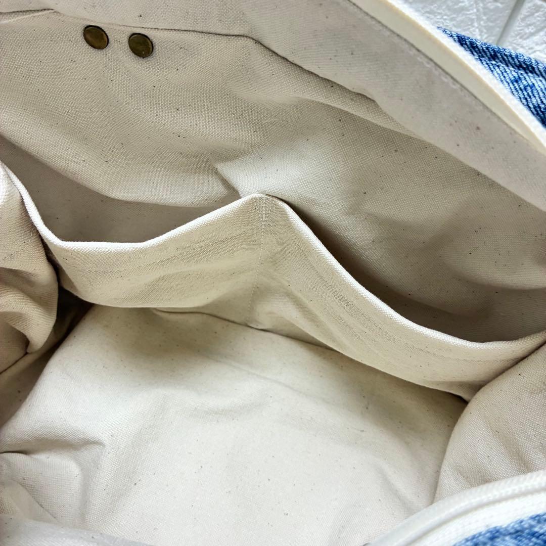 デニムリメイク　編み込みトートバッグ⭐︎バンブー持ち手⭐︎2連ハートチャーム付き