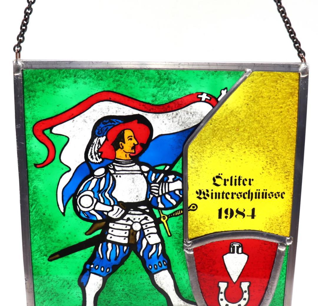ナイト 騎士 ヴィンテージ ステンドグラス スイス製 ピストルクラブ 1984
