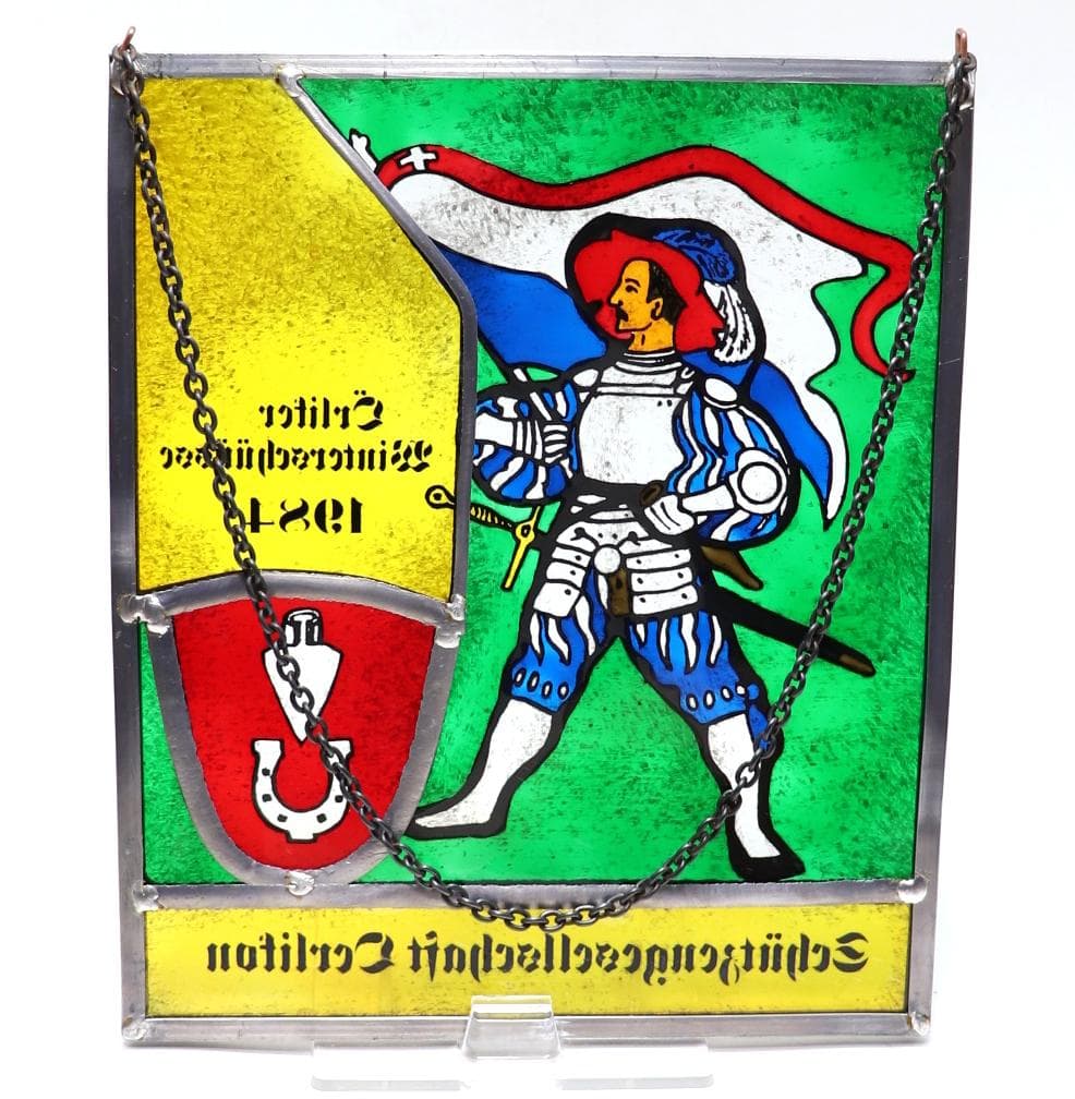 ナイト 騎士 ヴィンテージ ステンドグラス スイス製 ピストルクラブ 1984