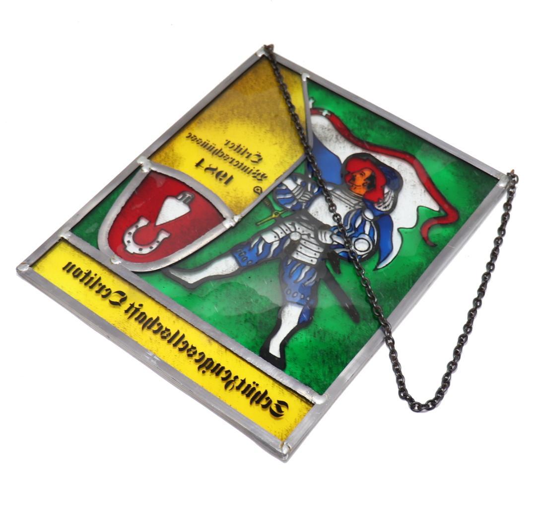 ナイト 騎士 ヴィンテージ ステンドグラス スイス製 ピストルクラブ 1984