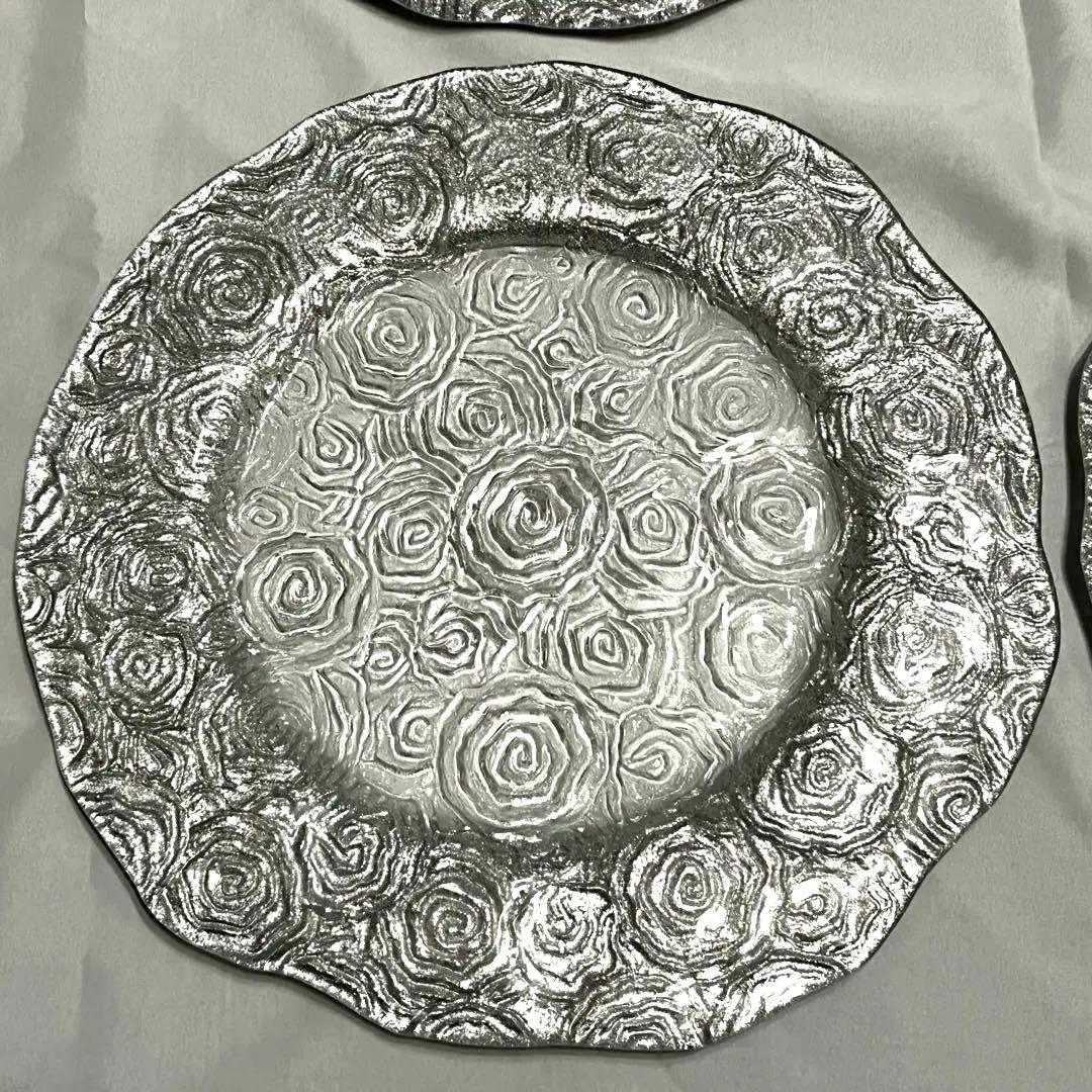 食器 お皿 ガラスプレート 4枚セット IVV ロゼット シルバー