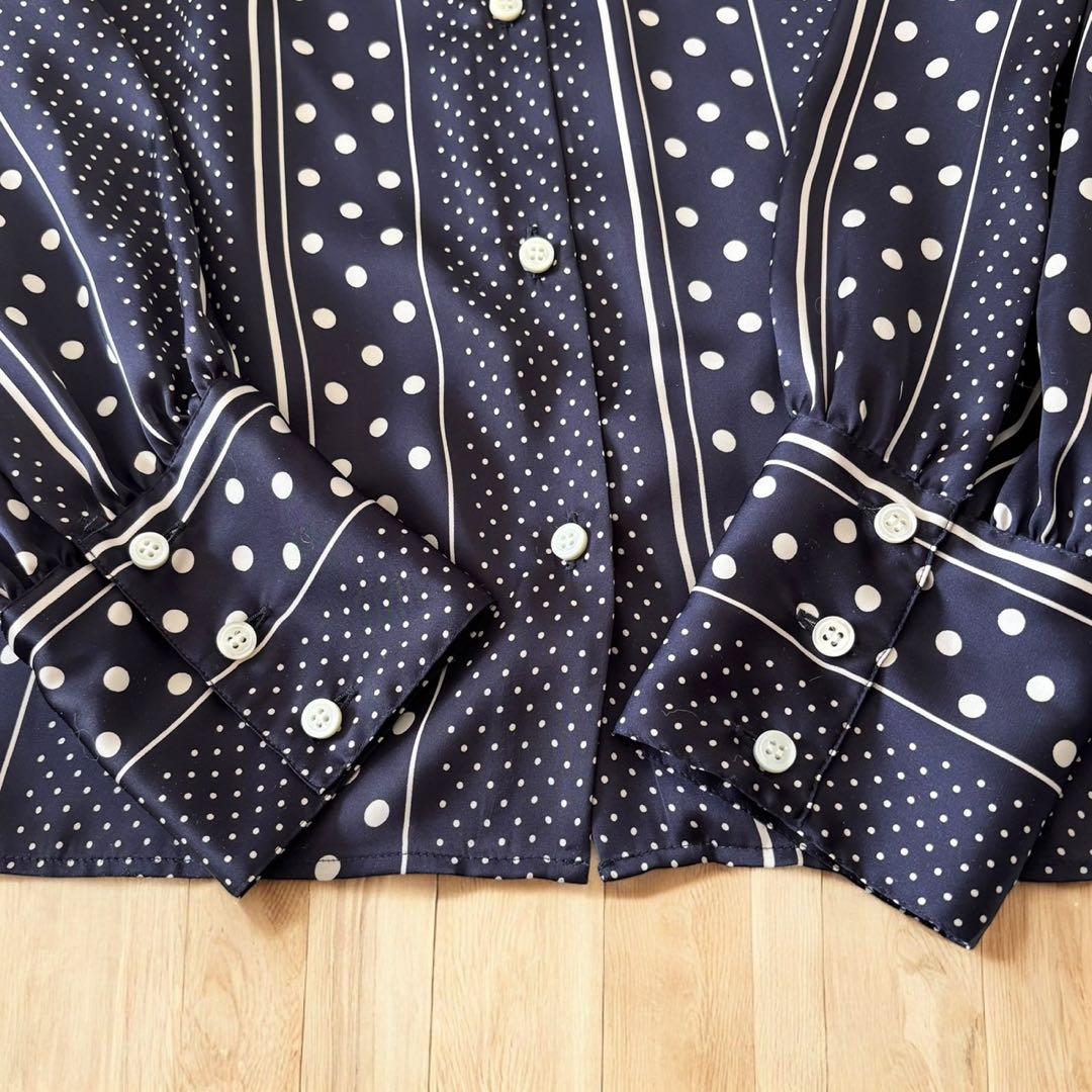 IENA イエナ ボウタイVネックブラウス ネイビー ドット柄 日本製