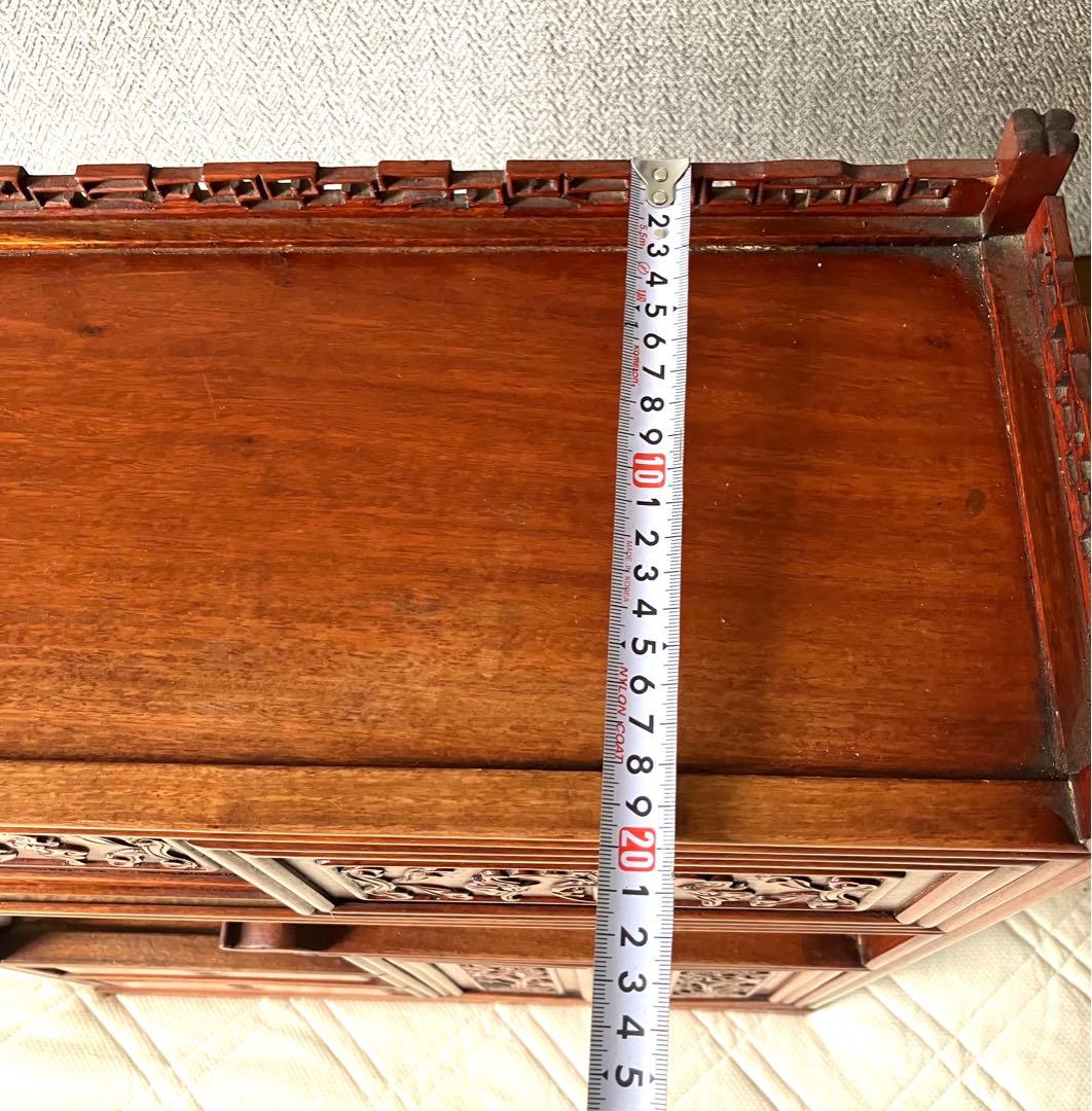 美品 唐木家具 本花梨 総無垢 茶棚 高級 茶道具 飾り棚 彫刻 煎茶道具骨董
