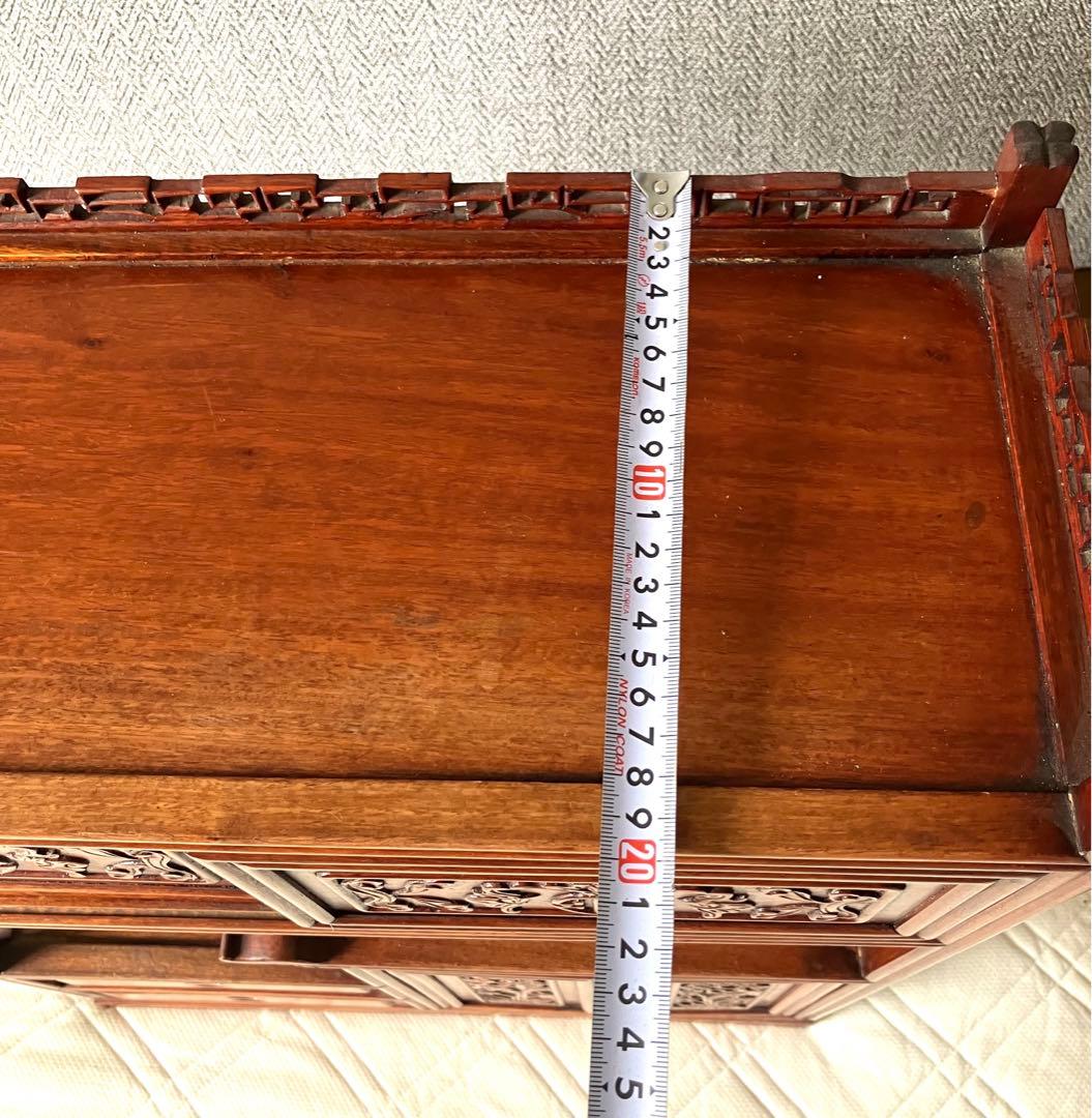 美品 唐木家具 本花梨 総無垢 茶棚 高級 茶道具 飾り棚 彫刻 煎茶道具骨董