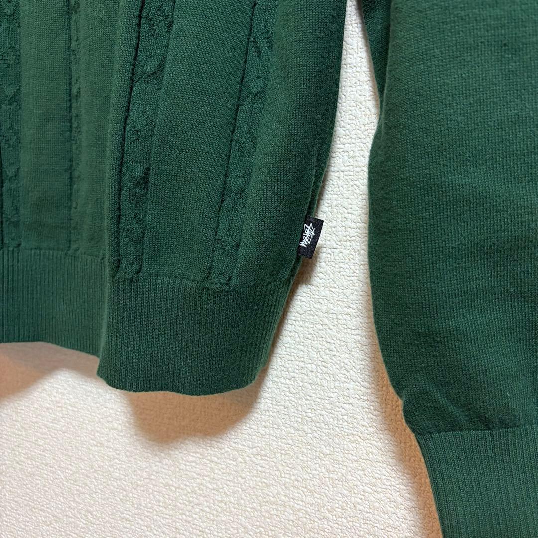 stussy ケーブルニットポロ セーター グリーン