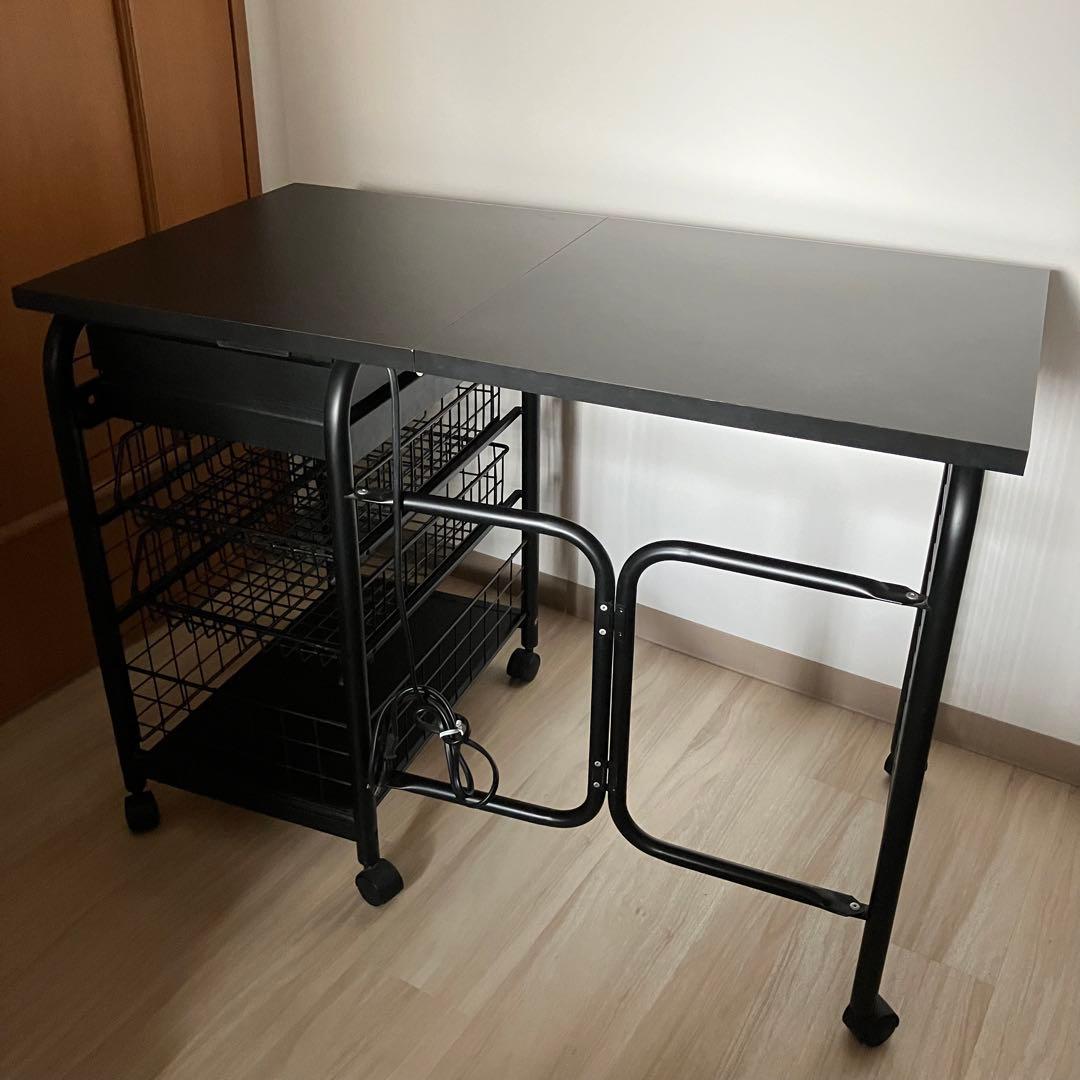 ブラックスチールパソコンデスク 引き出し付き